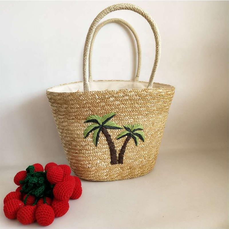 2019 Embroidery Flower Bag Straw Bag Women Beach Bag for Summer Time
