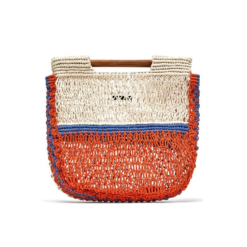 Fashion Bucket bag crochet artisan tote wooden handles handbag