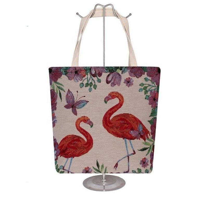 Summer beach canvas tote bag with various flamingo printed