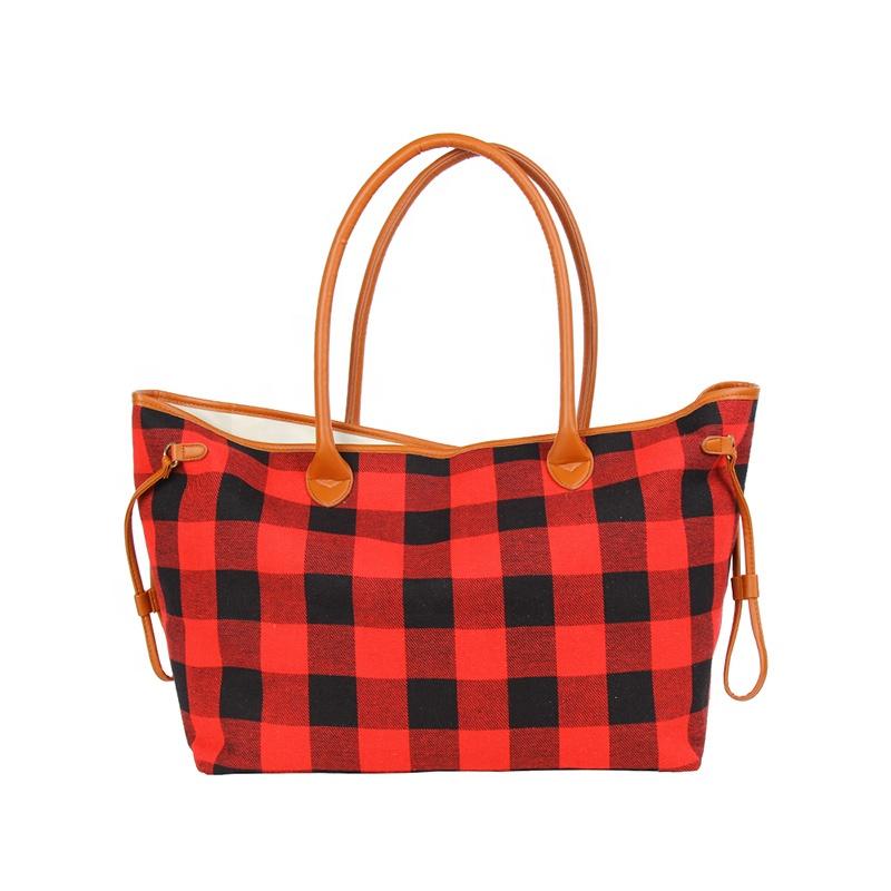 Wholesale Fashion Plaid Lady Handbag Travel Canvas Women Tote Bag