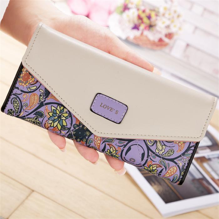 2018 flower pattern envelope purse slim leather  wallet