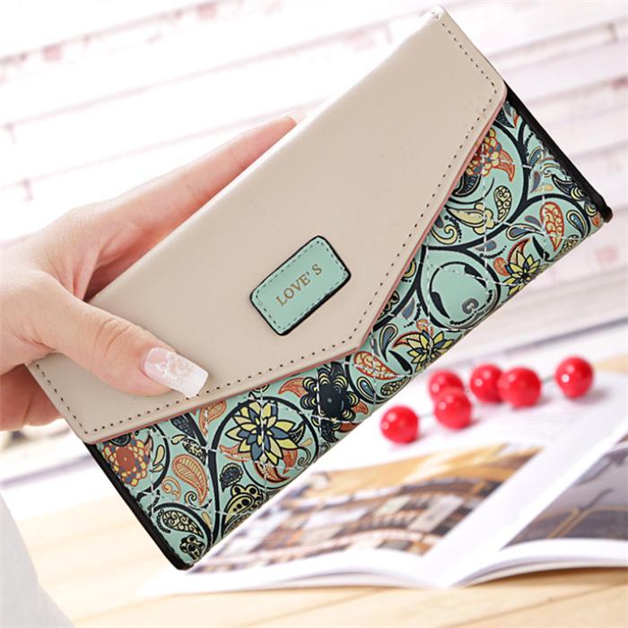 2018 flower pattern envelope purse slim leather  wallet