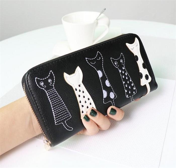 Aliexpress hot sale fashion teen embroidery five little cat cute wallet women