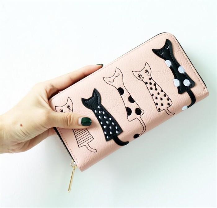 Aliexpress hot sale fashion teen embroidery five little cat cute wallet women