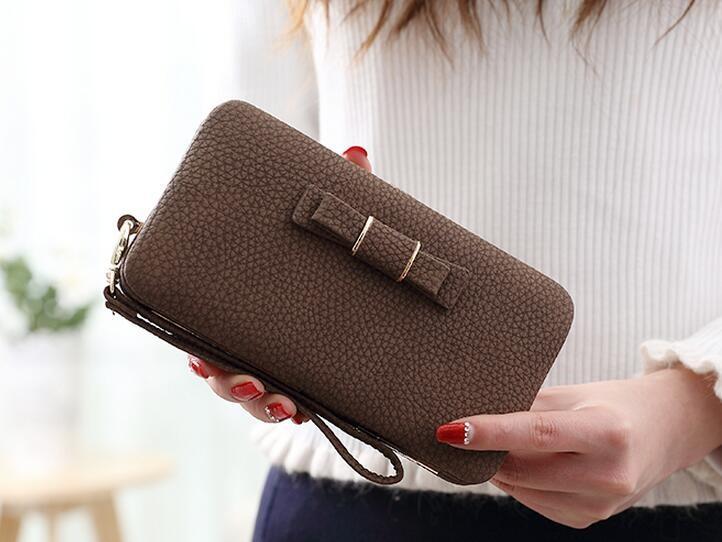 Fashion latest design hard case bowknot long design phone case wallet ladies purse