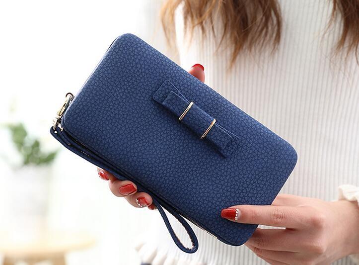 Fashion latest design hard case bowknot long design phone case wallet ladies purse