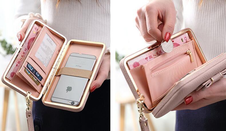 Fashion latest design hard case bowknot long design phone case wallet ladies purse