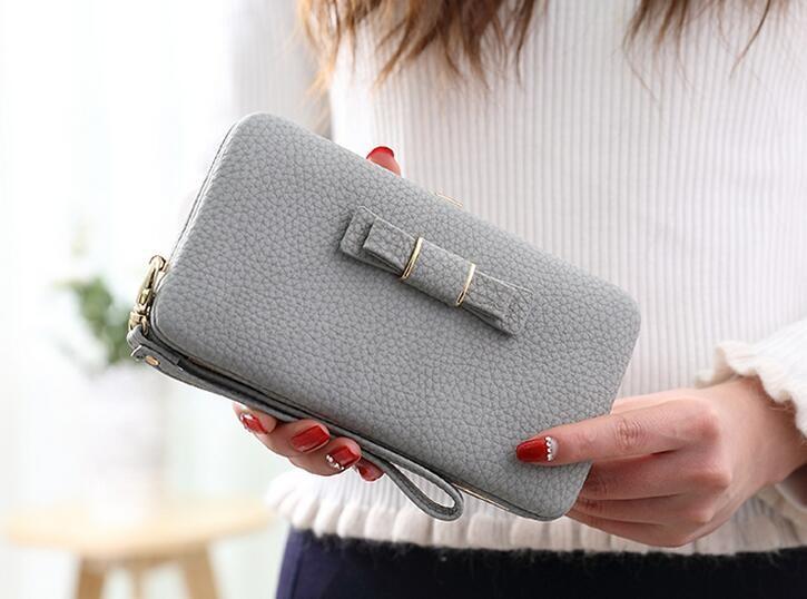 Fashion latest design hard case bowknot long design phone case wallet ladies purse