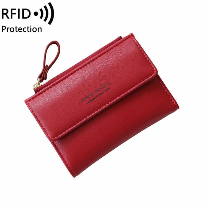 Good quality fashion korea short design RFID bifold pu leather ladies wallet for young teen girls