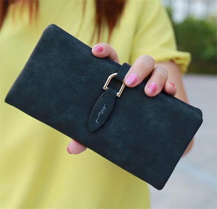 Guangzhou korean student beautiful bifold nubuck leather ladies purse wallet
