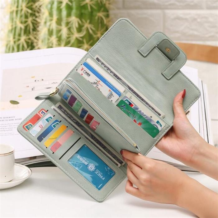 Hot sale korea fashion tri fold woman lady purse clutch wallet