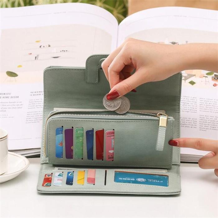 Hot sale korea fashion tri fold woman lady purse clutch wallet