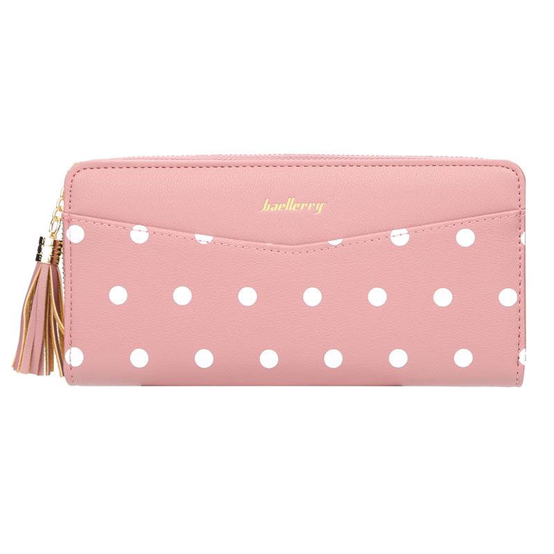 Korean lovely dot long zipper fringed money women purse