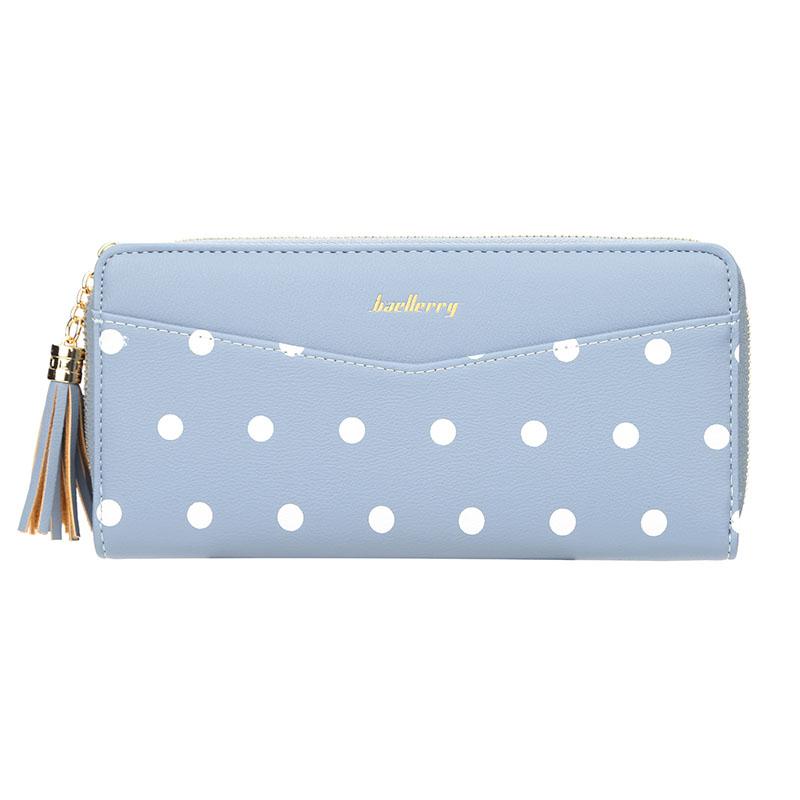 Korean lovely dot long zipper fringed money women purse