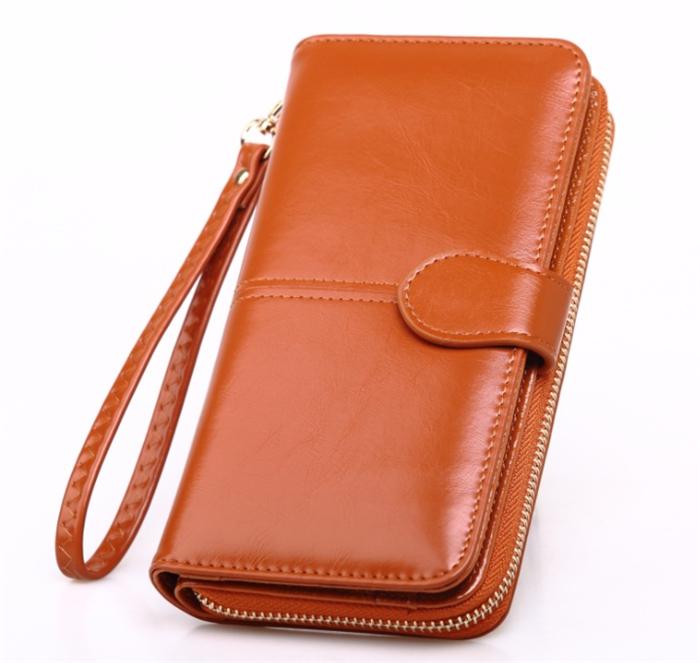 Wholesale dropshipping fashion latest design ladies long clutch purse female wax leather wallet for women