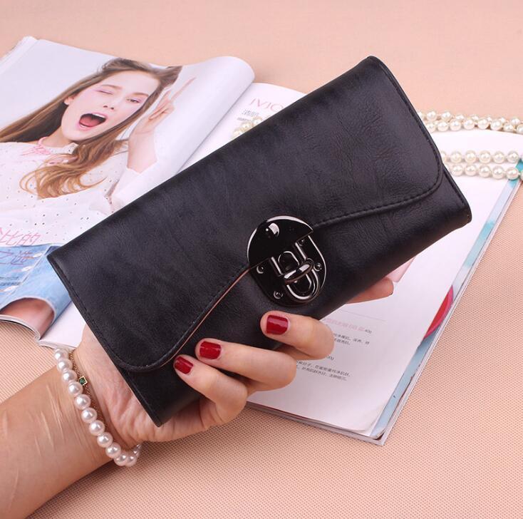Wholesale korean latest long trifold lock designers wallet for  women