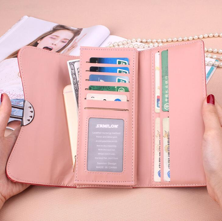 Wholesale korean latest long trifold lock designers wallet for  women