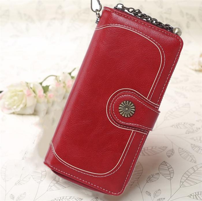 Wholesale vintage oil leather long design pu leather women's clutch wallet