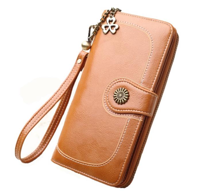 Wholesale vintage oil leather long design pu leather women's clutch wallet