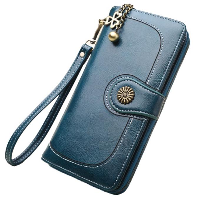 Wholesale vintage oil leather long design pu leather women's clutch wallet