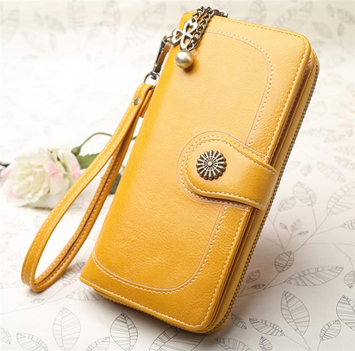 Wholesale vintage oil leather long design pu leather women's clutch wallet