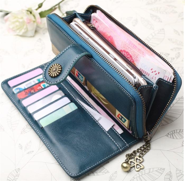 Wholesale vintage oil leather long design pu leather women's clutch wallet